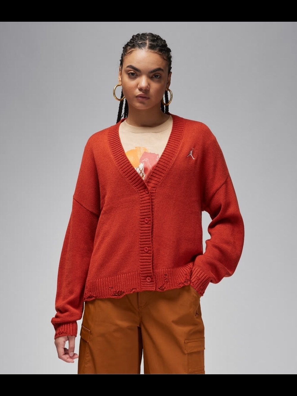 Jordan🔥 UNISEX Distresded🔥  V-Neck Button Cardigan Sweater🔥Y2K🔥SKATER
